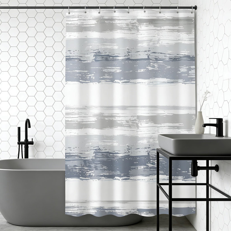 Modern Abstract Shower Curtain With Watercolor Striped Design, Waterproof Polyester Fabric For Bathroom Decor, Includes 12 Hooks