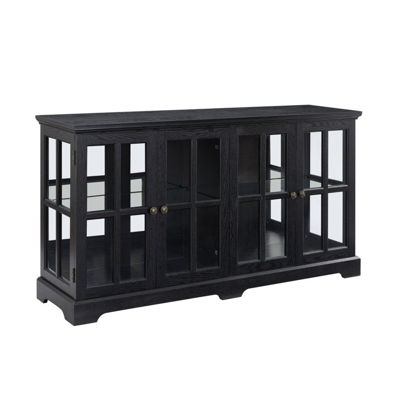 Vitrine à DEL avec vitrine antique avec portes en verre et tablettes réglables, Noir