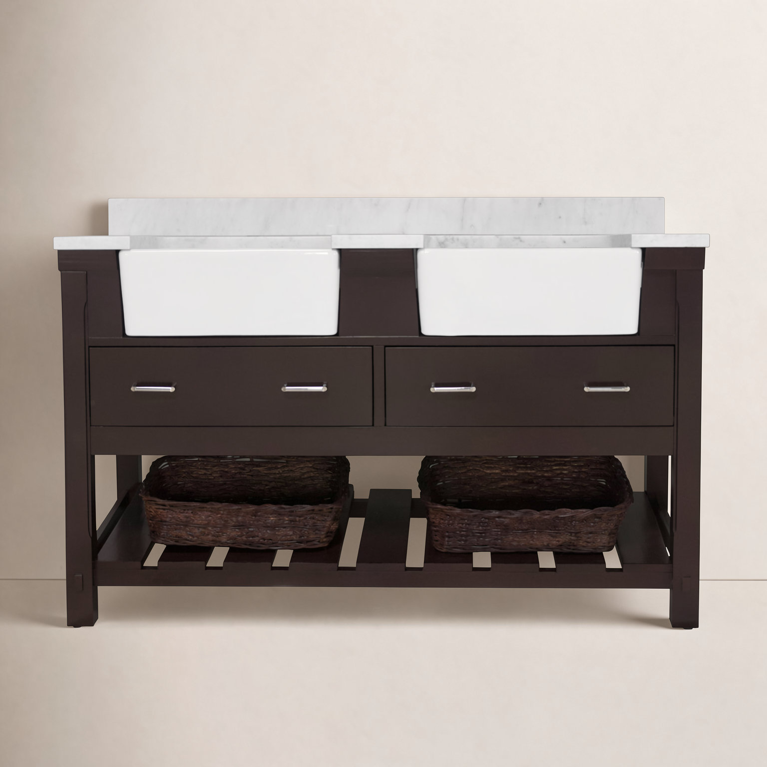 Hitton 60'' Double Bathroom Vanity, Carrara Marble, Chocolate