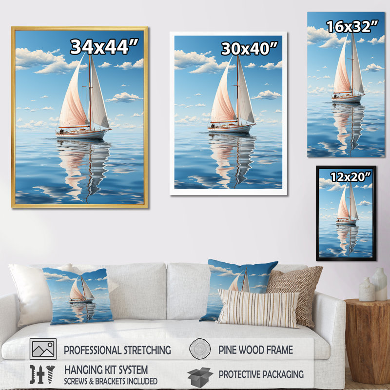 Coastal Calm, minimalisme, voilier, photo I sur toile, H 44 po x l 34 po x P 1,5 po, Cadre photo noir