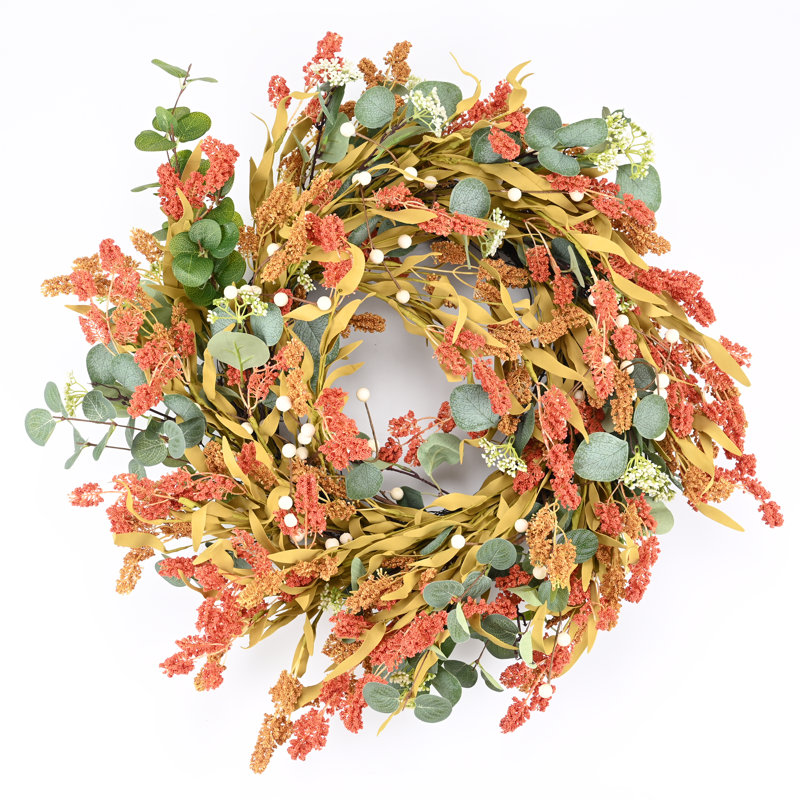 Handcrafted Faux 26'' Front Door Fall Wreath for Thanksgiving Day