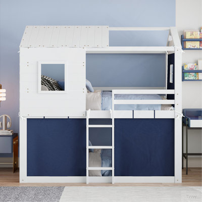 Lit simple superposé en bois avec tente