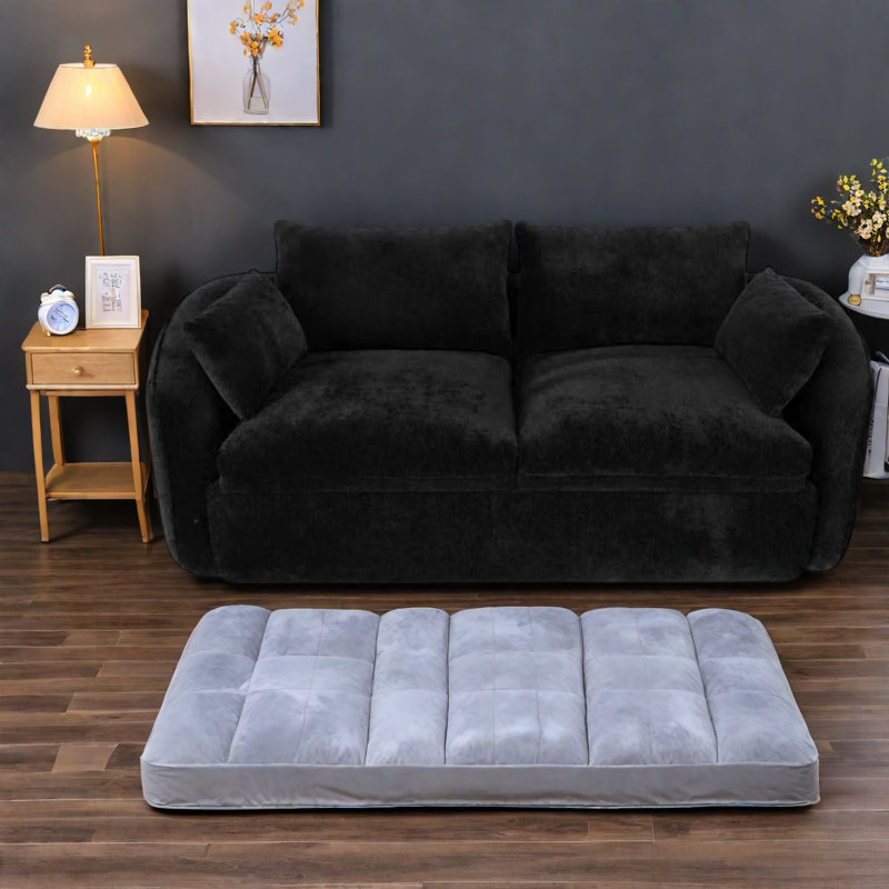 Canapé compact moderne deux places en mousse noire comprimée, 200 x 100 x 80 cm, idéal pour la maison