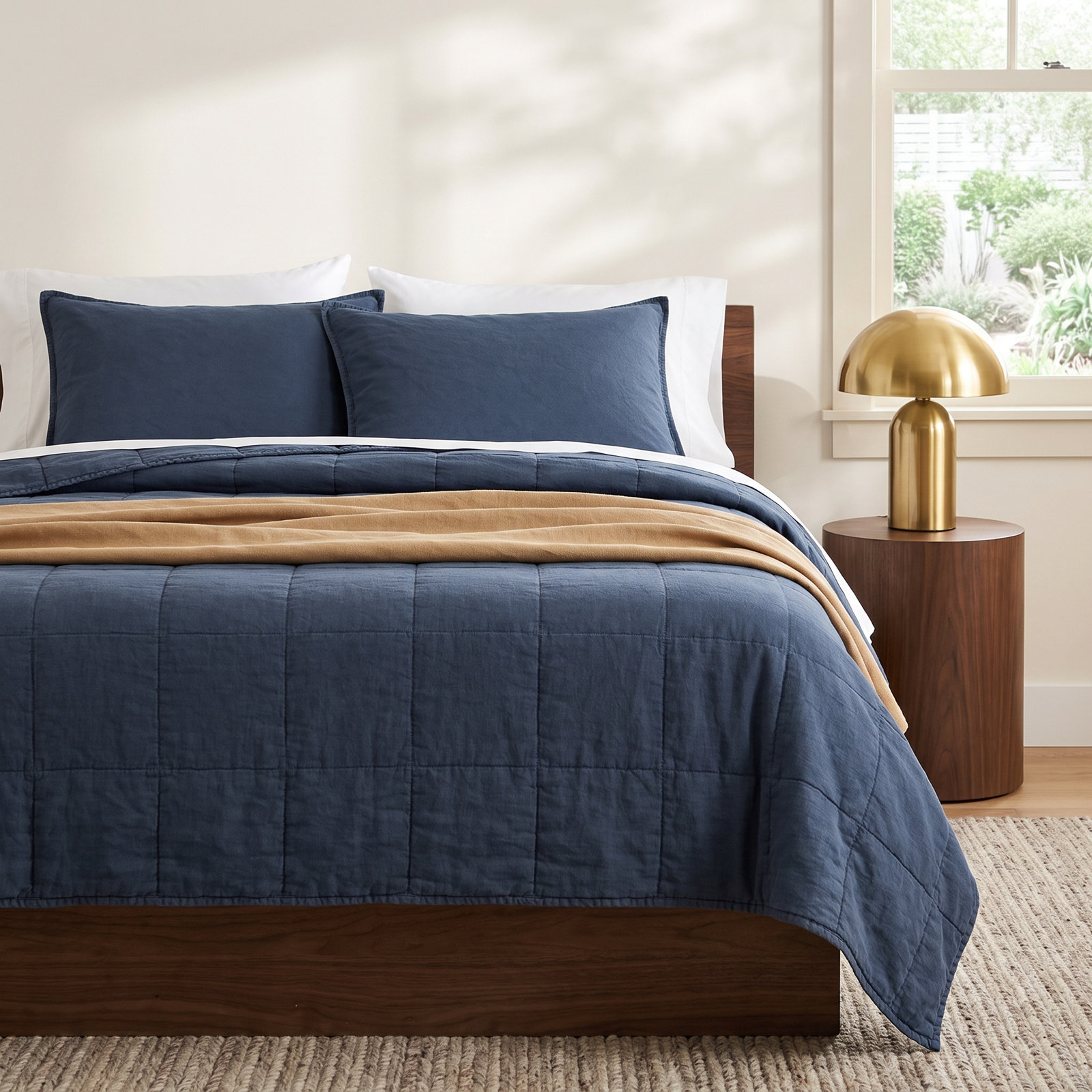 Cotton Canvas Stonewashed Coverlet Set, Denim, King Coverlet + 2 King Shams
