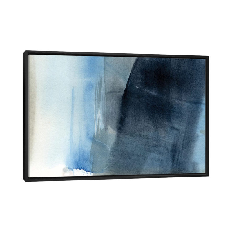 " Blue On Gray II " by Jennifer Goldberger, 40" H x 60" W x 1.5" D, Black Framed Canvas, No Mat