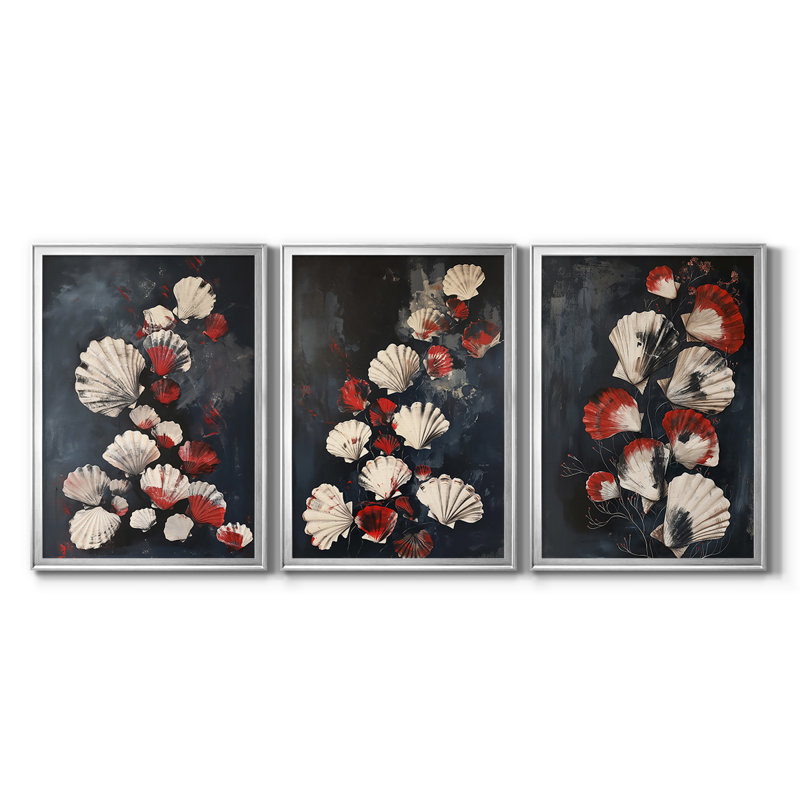 NAUTICAL Series CCACXII - Toile tendue avec châssis sur mesure - 3 pièces, Argent argent, H 27 po x l 39 po
