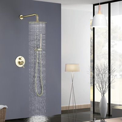 Double Handle Concealed Bathroom Complete Shower System with Balance Valve Rain Showerhead