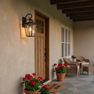 21 in. 1-Light Black Aluminum Outdoor Wall Sconce with Clear Glass Shade(1-Pack)