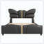 Structure de lit rembourrée en cuir PU YDT, tête de lit en forme de papillon avec décorations en métal doré, beige-1314531347-1314531345