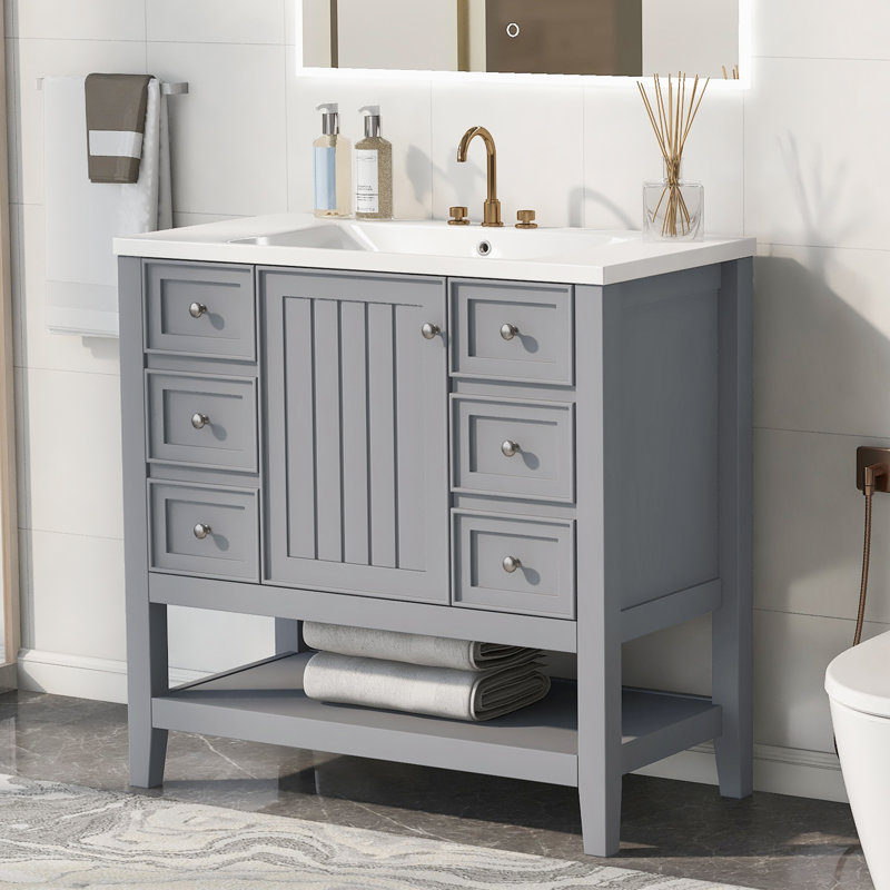 Ensemble de meuble-lavabo simple 36 po avec comptoir en céramique Tylerr, Gris