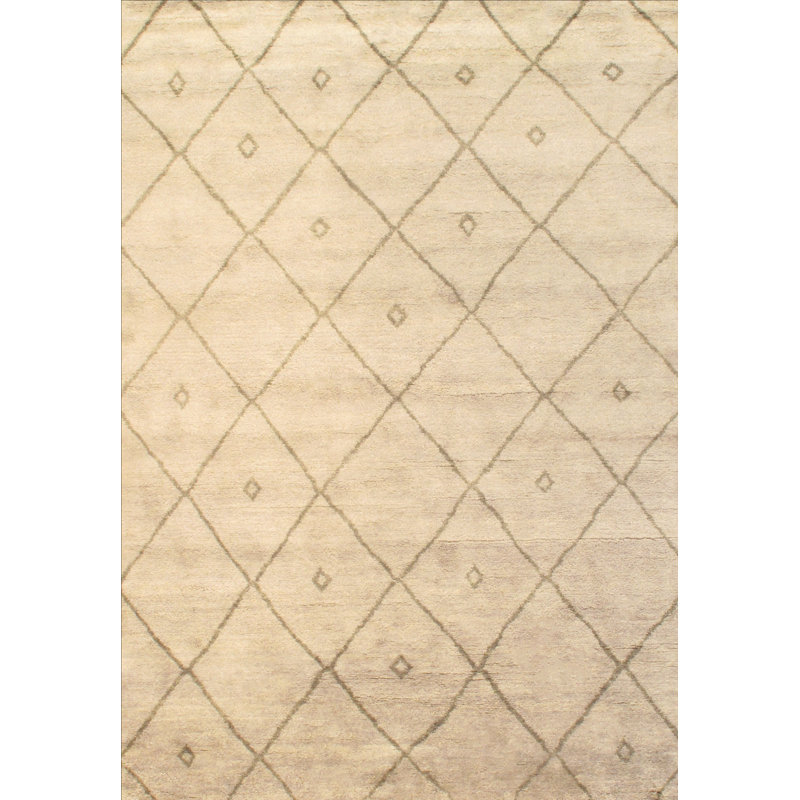 Moroccan Wool Geometric Area Rug in Ivory