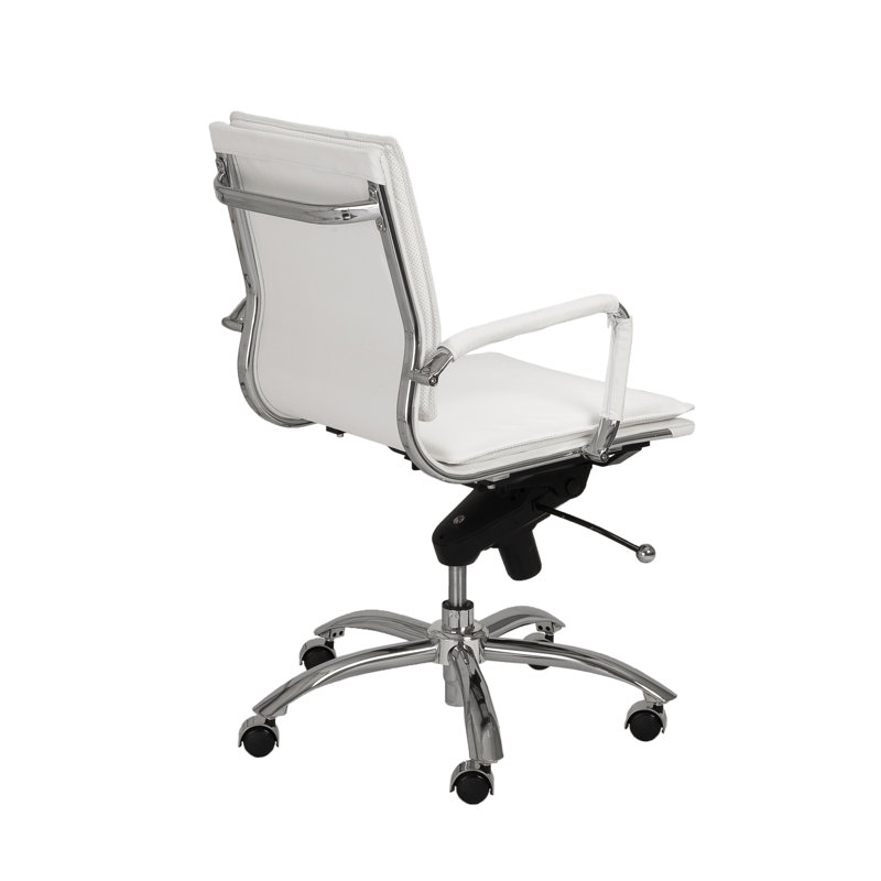 Chaise de conférence Chaseton, Similicuir blanc, Chrome