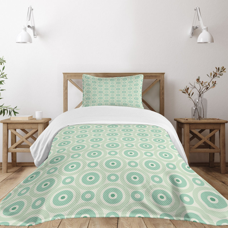 Twin White and Seafoam Geometric Kids Bedspread Set