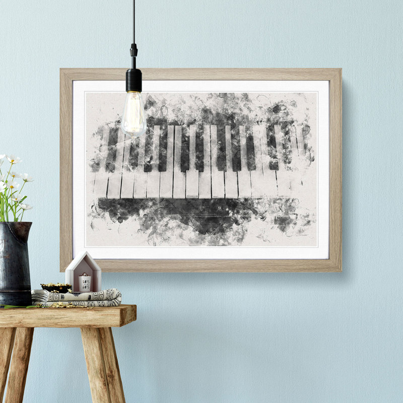 Broken Piano Keys - Picture Frame Painting Print, Oak Framed, 62cm H x 87cm W x 2cm D