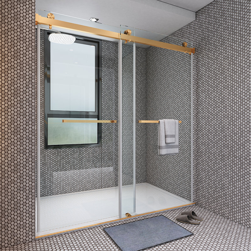 Porte de douche coulissante double en verre trempé de 46 po à l 76 po x H 76 po, Or
