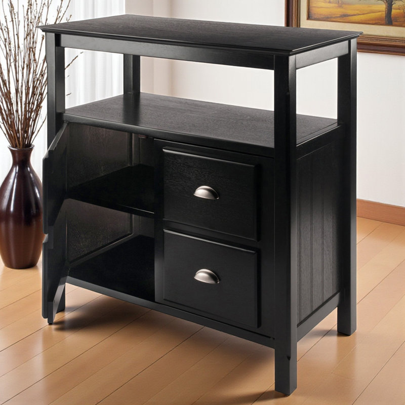 Etchison Black Finish Buffet Cabinet With Aluminum Pulls, 35.81" H X 35.79" W X 17.82" D