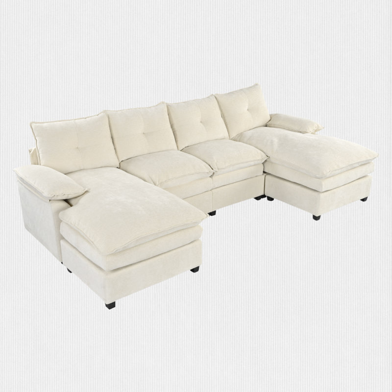 3 Pieces Upholstered U-Shaped Large Sectional Sofa With Thick Seat And Back Cushions, Beige