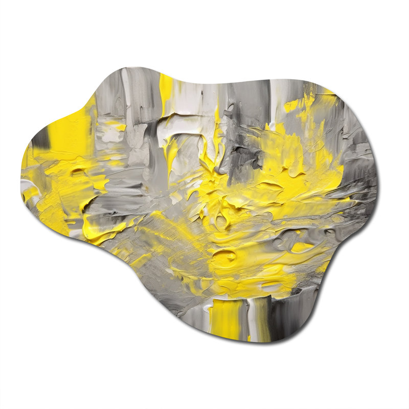 Moutarde jaune et gris vif IV - art mural asymétrique abstrait en forme de nuage, H 25 po x l 28 po
