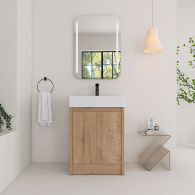 24"Bathroom Vanity with Resin Top, Freestanding Bathroom Cabinet with 2 Soft Closing Doors