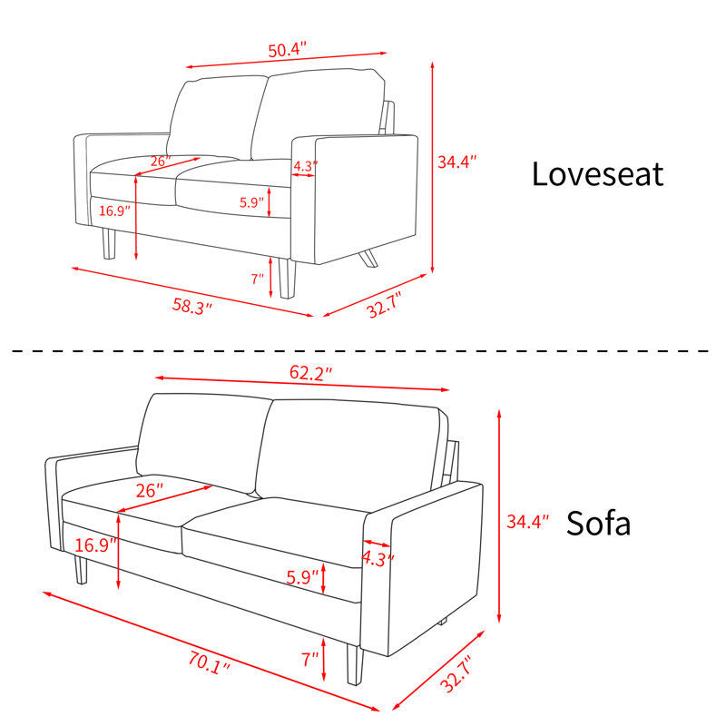 Black Faux Leather 2-Piece Sofa and Loveseat Set with Wooden Legs
