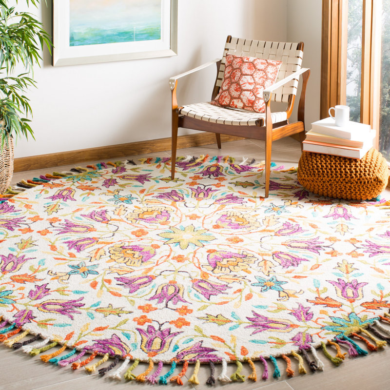 Vahakn Hand Tufted Wool Floral Rug, Round 7'