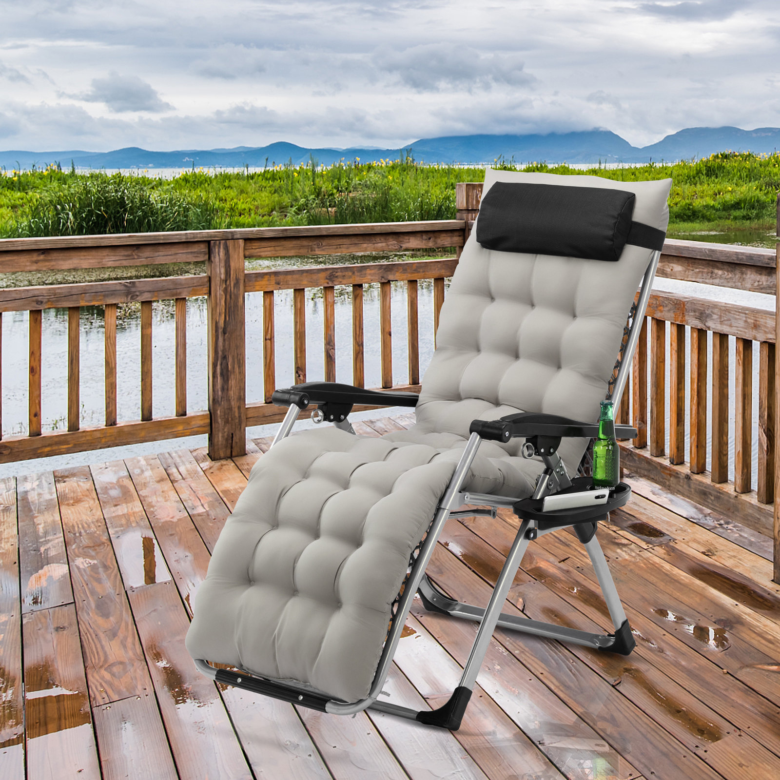 JTANGL Premium Lawn Recliner Folding Portable Chaise Lounge with Detachable  Cushion Zero Gravity Chair & Reviews