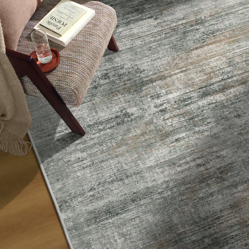 Abstract Modern Machine Washable Brwon / Gray Indoor Area Rug with Non-Slip Backing, Rectangle 3' x 5'