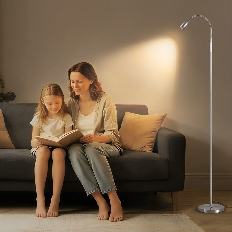 Lampe sur pied de précision avec poutre réglable et col-de-cygne flexible, Nickel