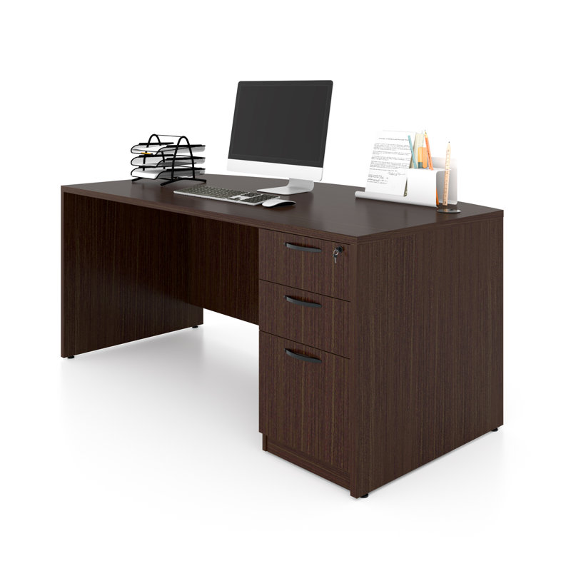 Executive Desk With Two File Cabinets, Brown