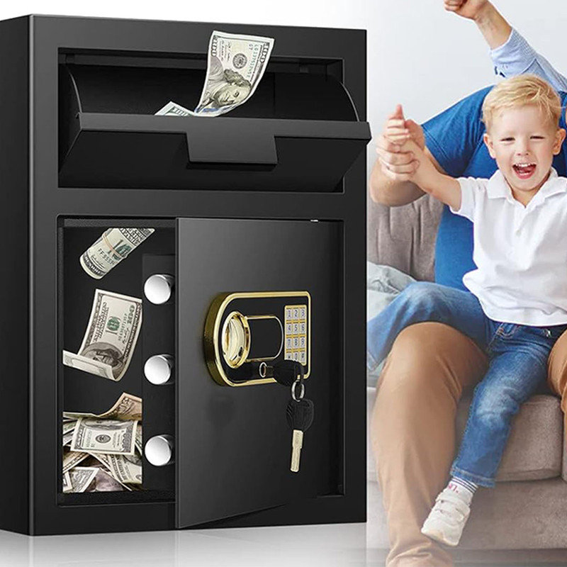Electronic Fireproof Depository Safe with Drop Slot, Anti-Theft Drop Safe for Business with Programmable Numeric Keypad Lock and Spare Keys