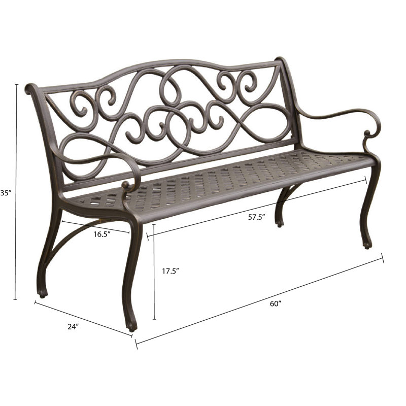 Banc de parc en aluminium coulé Mcgarity, H 34,5 po x l 60 po x P 25,25 po