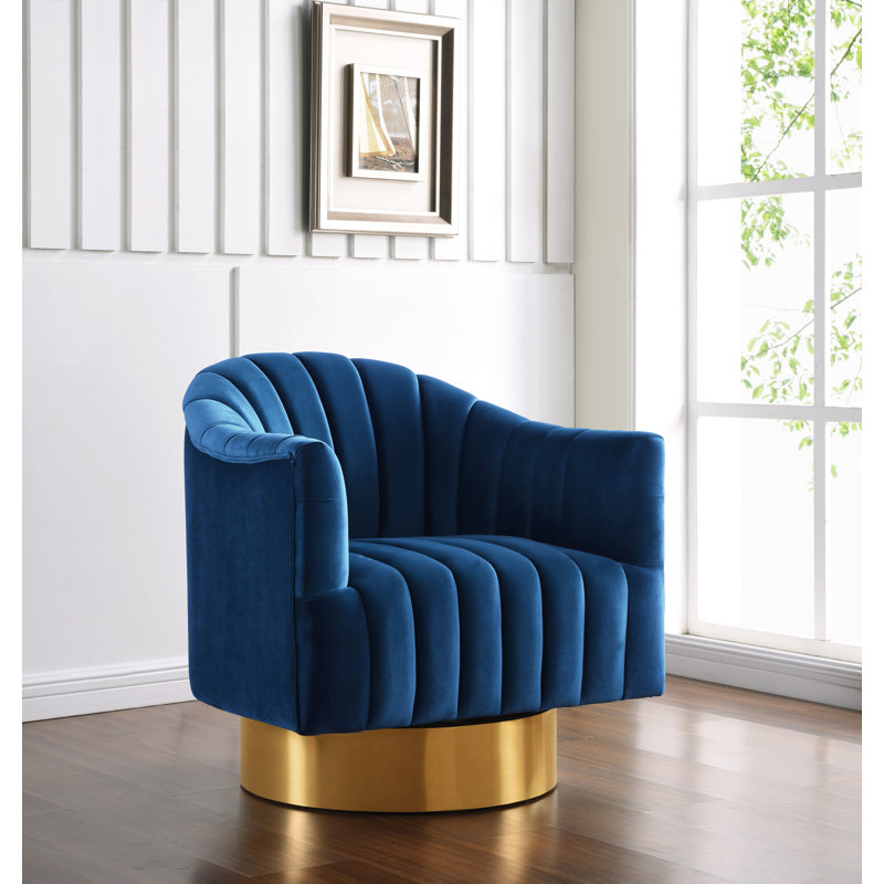 Farrah Velvet Swivel Accent Chair, Navy Velvet, Gold