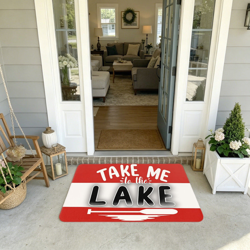 Paillasson 20 pi x 32 po blanc et rouge «Take Me To The Lake»