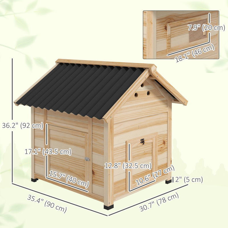 Duck Coop, Wooden Duck House with Openable Roof & Double Doors, Natural Wood