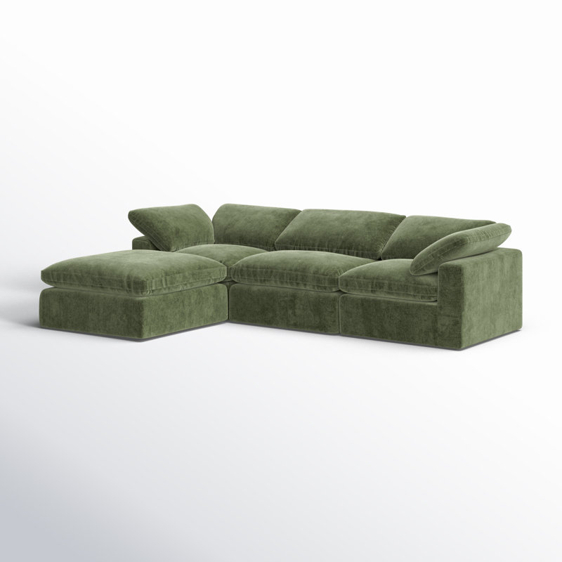 Wonardo Upholstered L-Shaped Sectional Reversible, Sagano Green Fabric