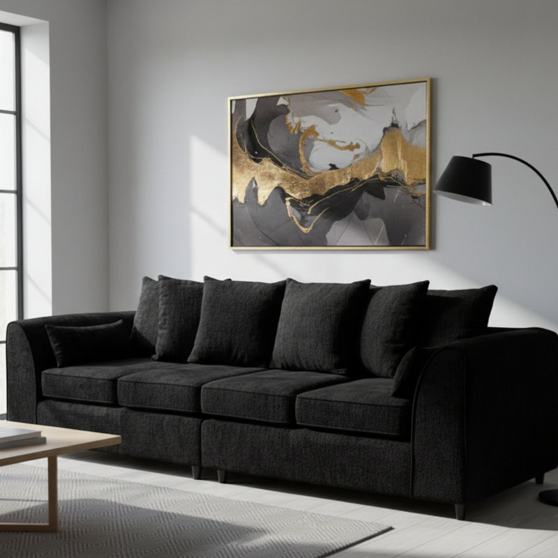 4 Seater Chenille Sofa, Black