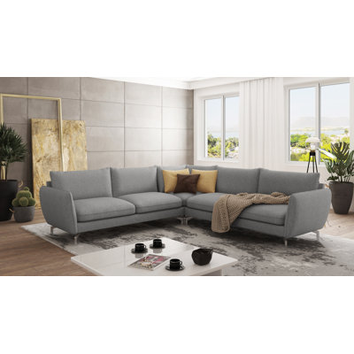 Modern L-shape Corner Sofa  with Silver Metal Legs