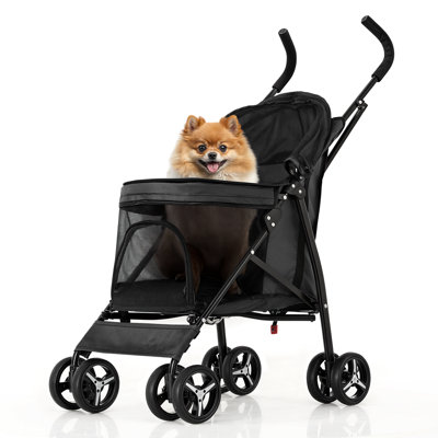 4 Wheel Folding Pet Stroller, Foldable Dog Jogger Stroller with Adjustable Canopy and Mesh Window