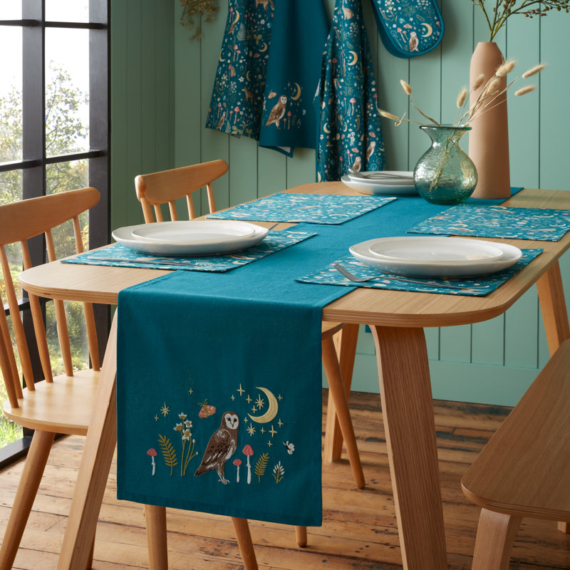 Enchanted Twilight Animals Cotton Dining Table Runner, Green