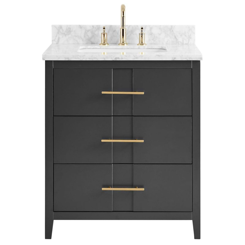 Iconic 30" Freestanding Standard Single Bathroom Vanity with Top, Gold, Black