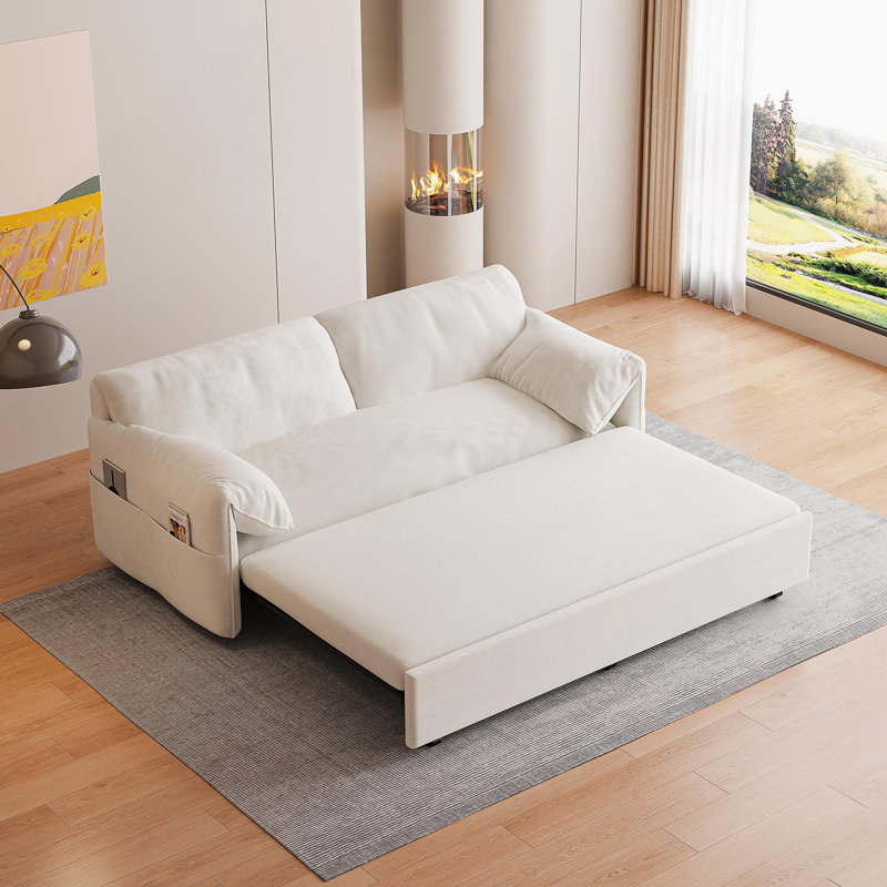 Canapé-lit escamotable, canapé-lit convertible avec rangement latéral, causeuse multifonctionnelle, Beige