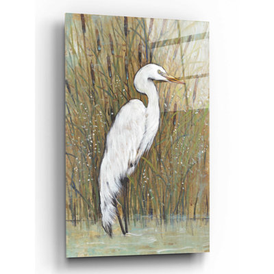  «White Egret II» par Tim O'Toole, art mural en verre acrylique, 12 po x 16 po