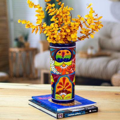 Vase de table cylindrique en céramique Talavera