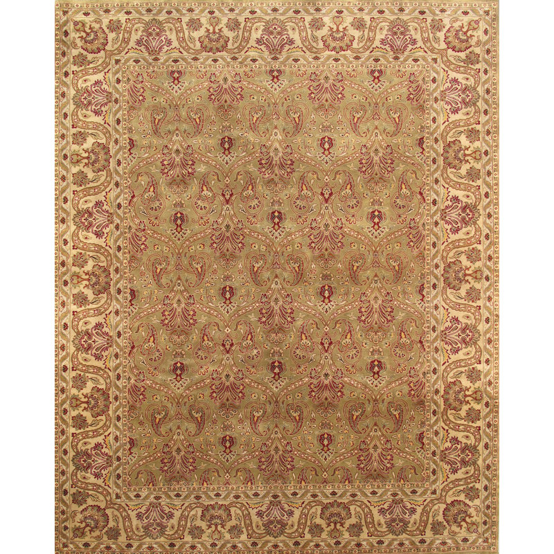 Tapis beige / rouge en laine noué à la main