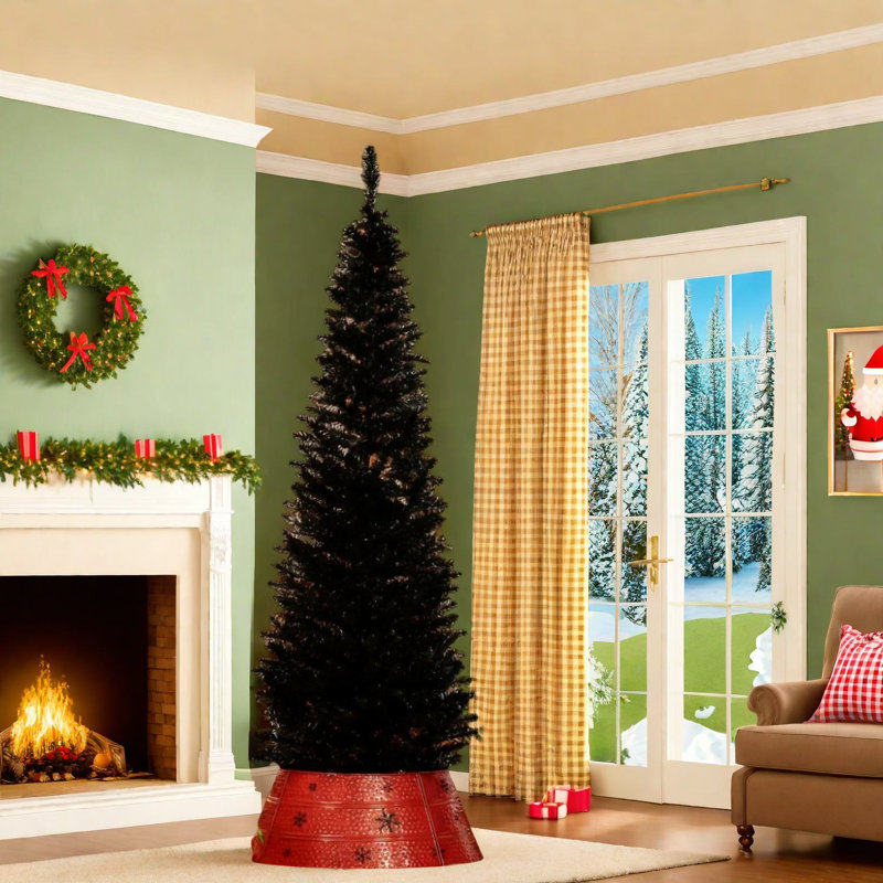 Arbres de Noël noirs modernes et minces avec support en plastique pour la décoration intérieure