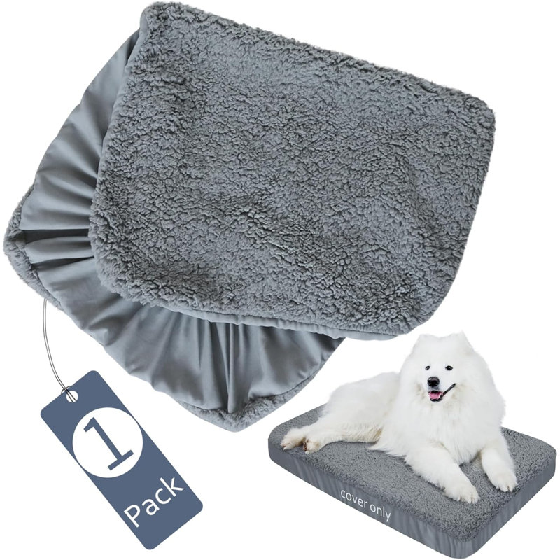 Dog Bed Covers Soft Plush Replacement Washable, Waterproof Dog Bed Liner Grey, Dog Mattress Cover, Pet Bed Cover 54X44 Inches, For Dog/Cat, Cover Only