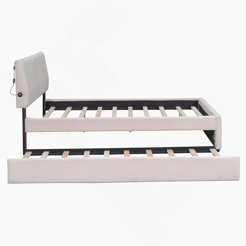 Lit plateforme tapissier Teddy, Beige, Double