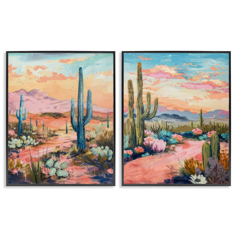  «Cactus Paths & Sunset», ensemble de 2 giclées par LSR Design Studio, H 20 po x l 16 po, Giclée encadrée noir minuit
