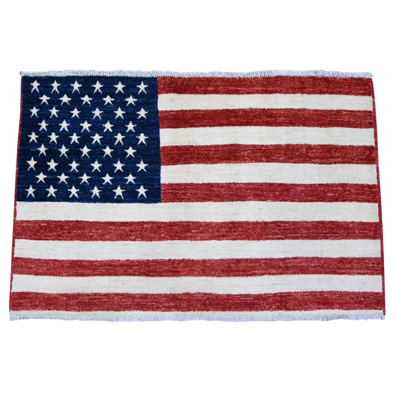 Tapis rouge en laine noué à la main 2 pi 6 po x 4 pi avec drapeau américain 2F6D3C4F321C40B0BD2FE2DD3E598321