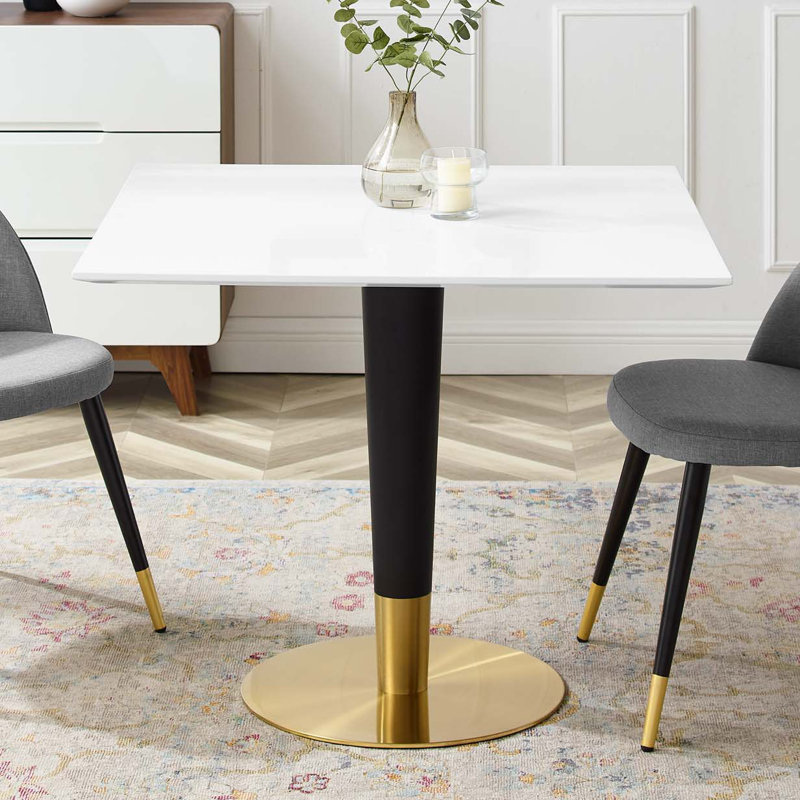Table de salle à manger Zinque, Blanc, l 35,5 po x L 35,5 po pi